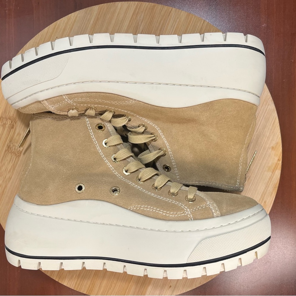 🔥 J/SLIDES GRACIE TAN BEIGE LACE-UP PLATFORM SNEAKERS WOMENS SIZE 7M - Picture 5 of 10